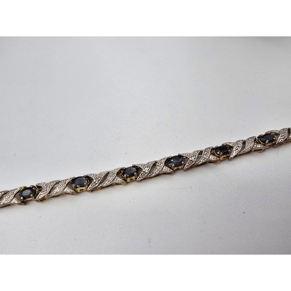 Vintage Sterling Silver 925 FAS Gold Tone Sapphire Diamond Tennis Bracelet